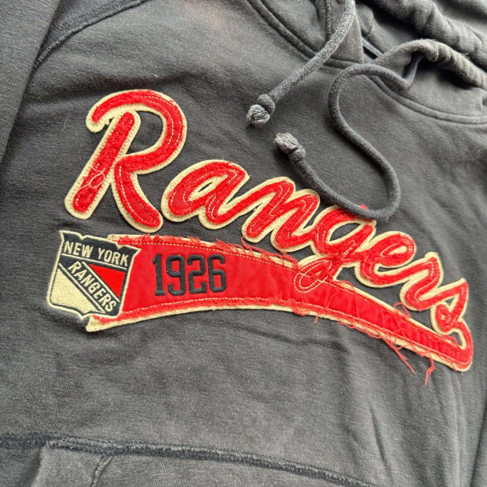 Old Time Hockey NY Rangers Hoodie Small Loge Collection Grey NHL Sweatshirt - Picture 3 of 7